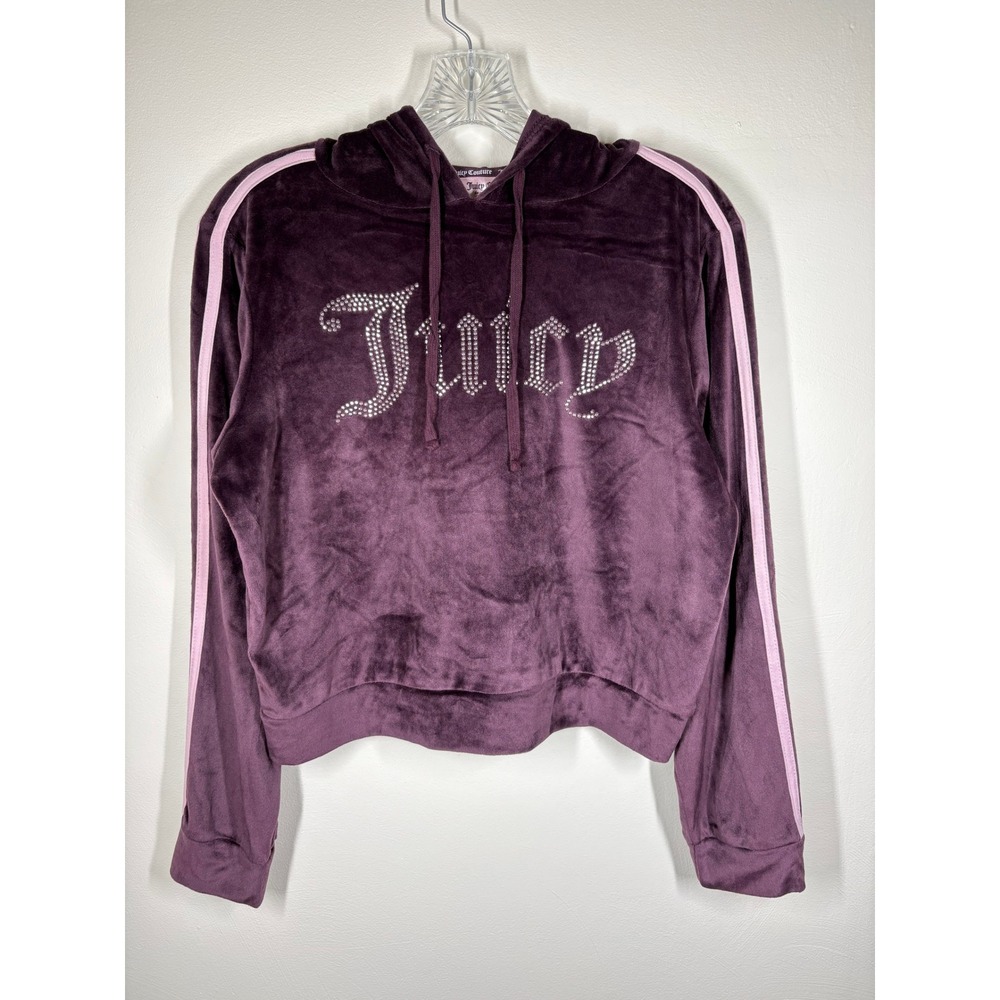 Juicy Couture Women Hoodie Medium Purple Velour Rhinestone Y2K Aesthetic McBling